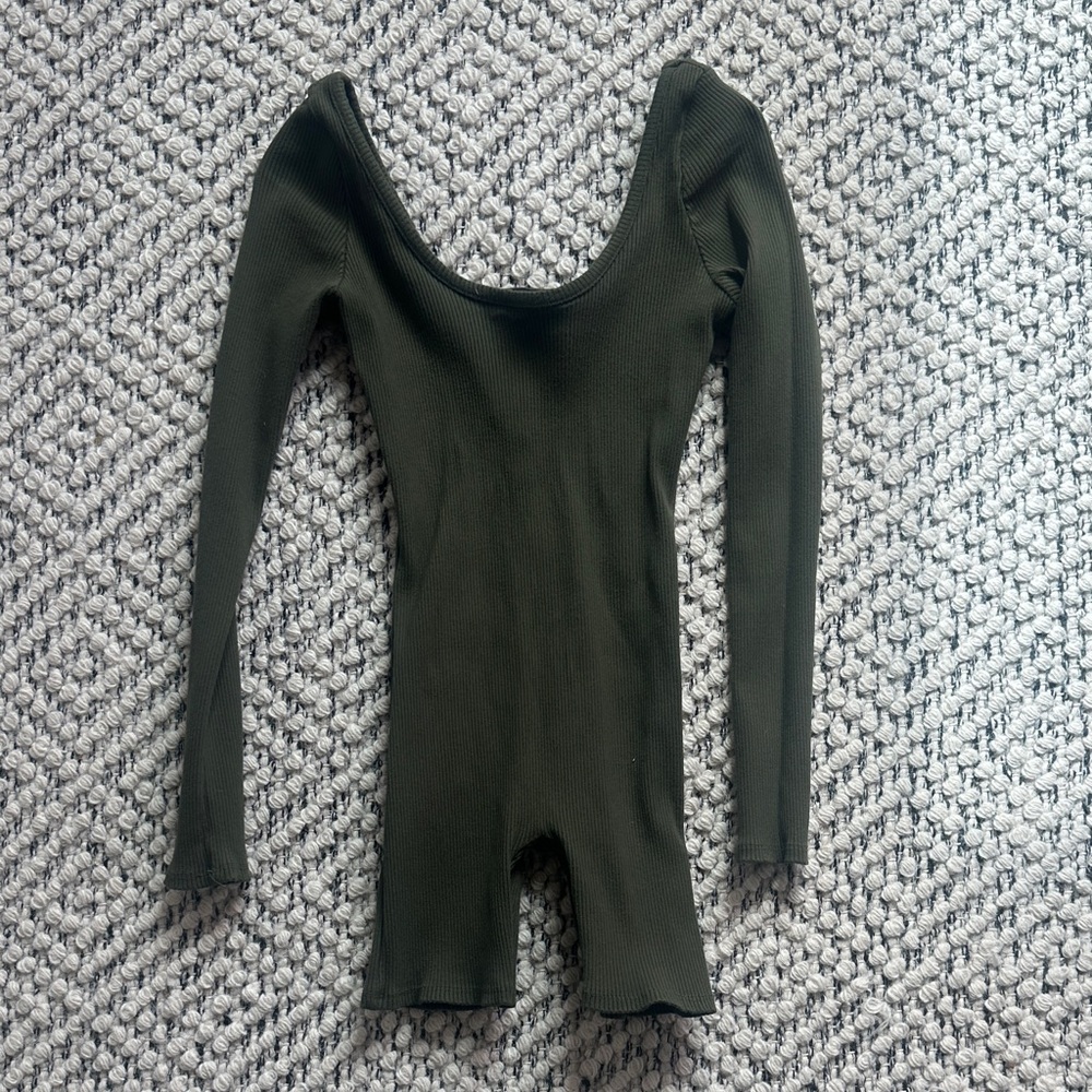Fashion Nova Dark Green Ribbed Bodysuit